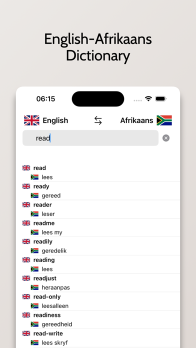 Afrikaans-English Dictionary Screenshots