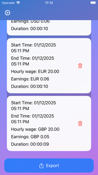 Real Time Earnings Calculator Screenshots