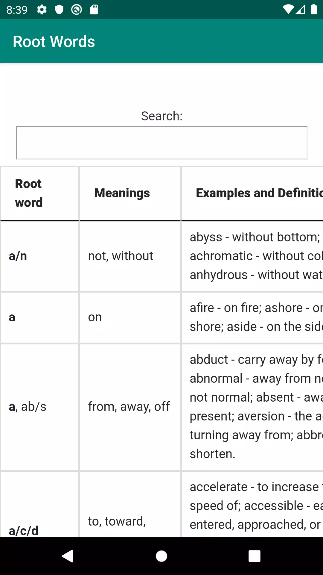 English Root Words & Meanings Screenshots