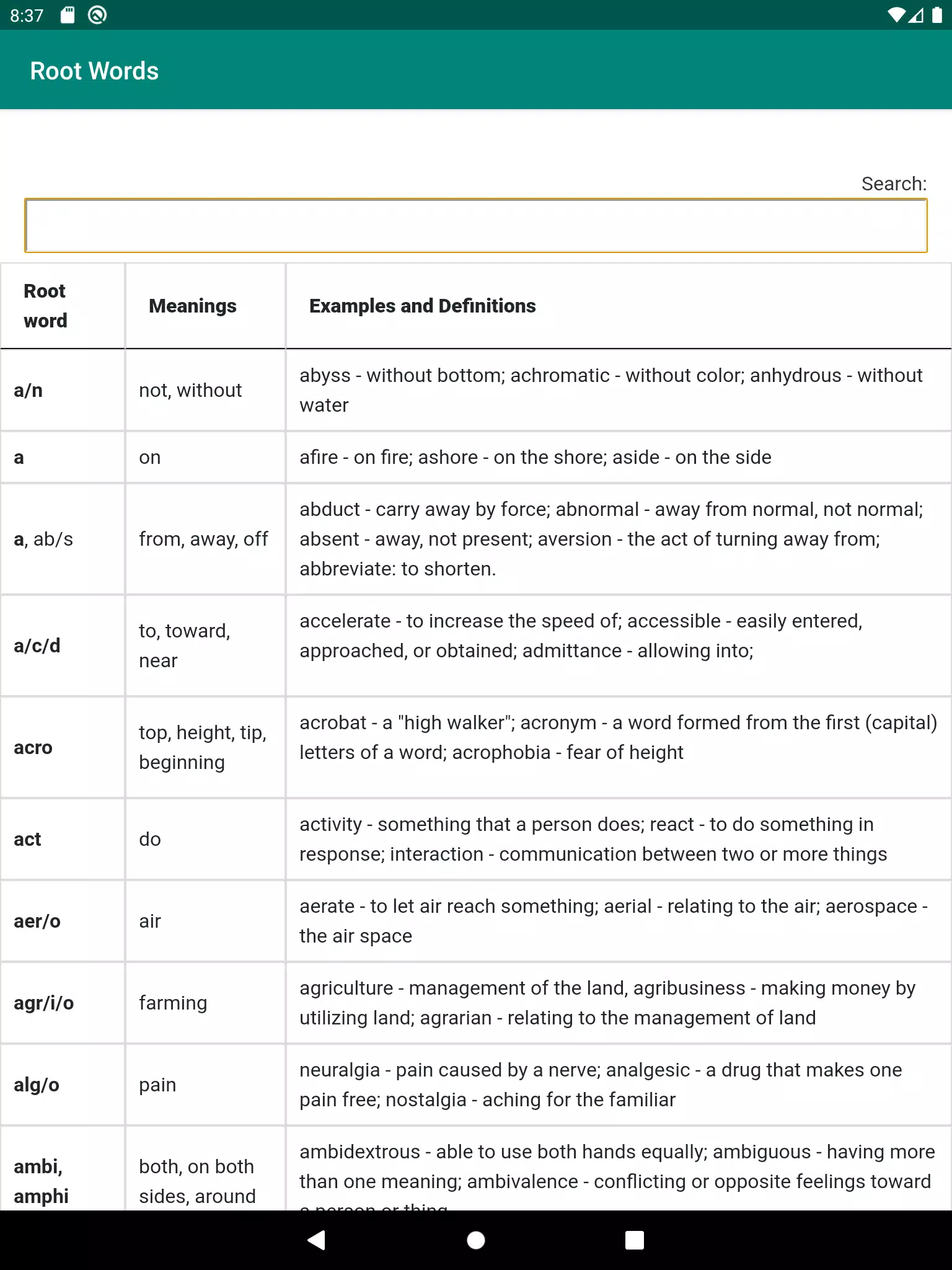 English Root Words & Meanings Screenshots