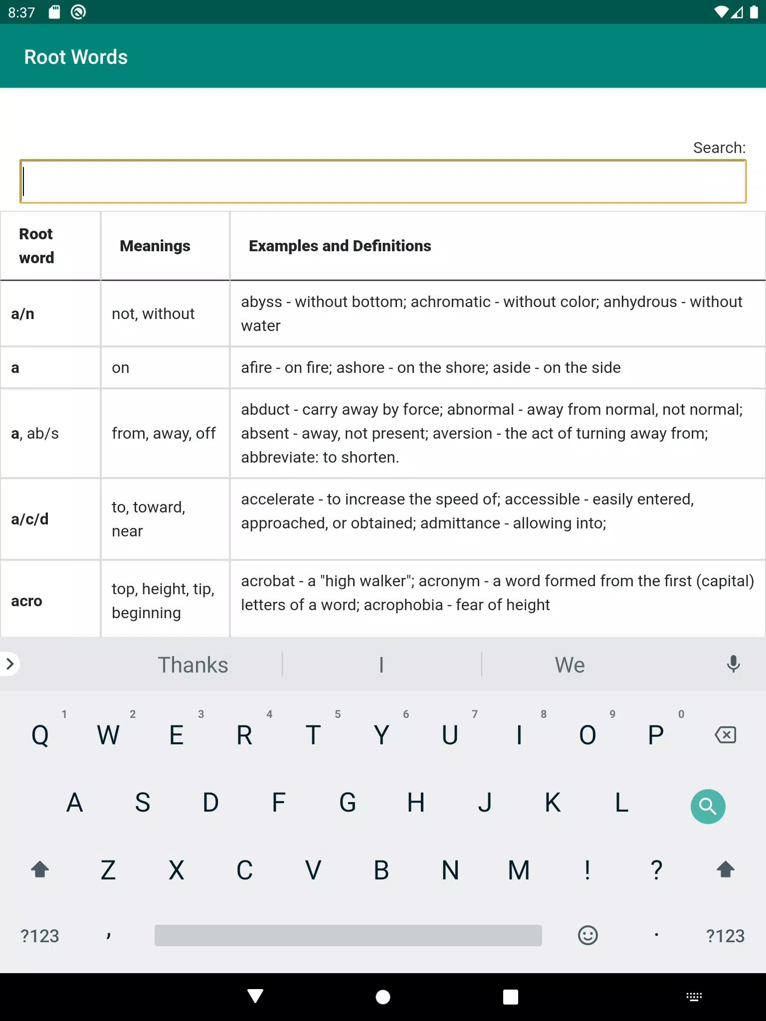 English Root Words & Meanings Screenshots