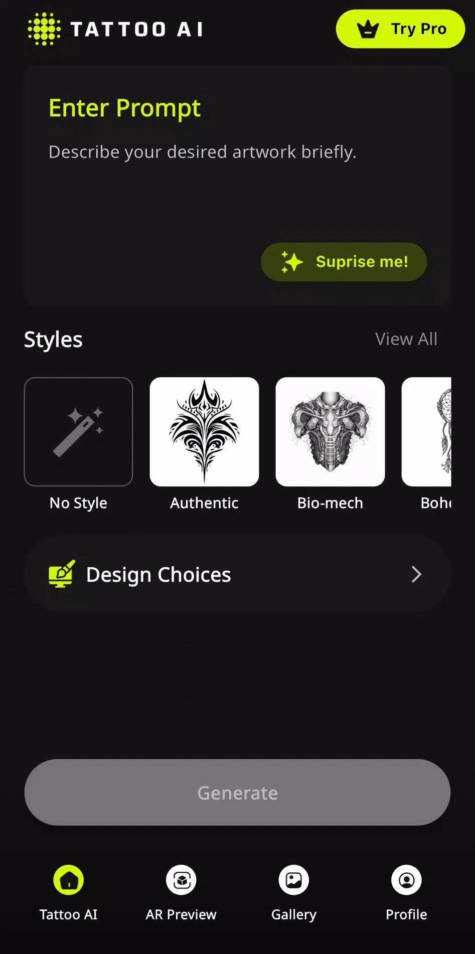 Tattoo AI - Tattoo Generator Screenshots