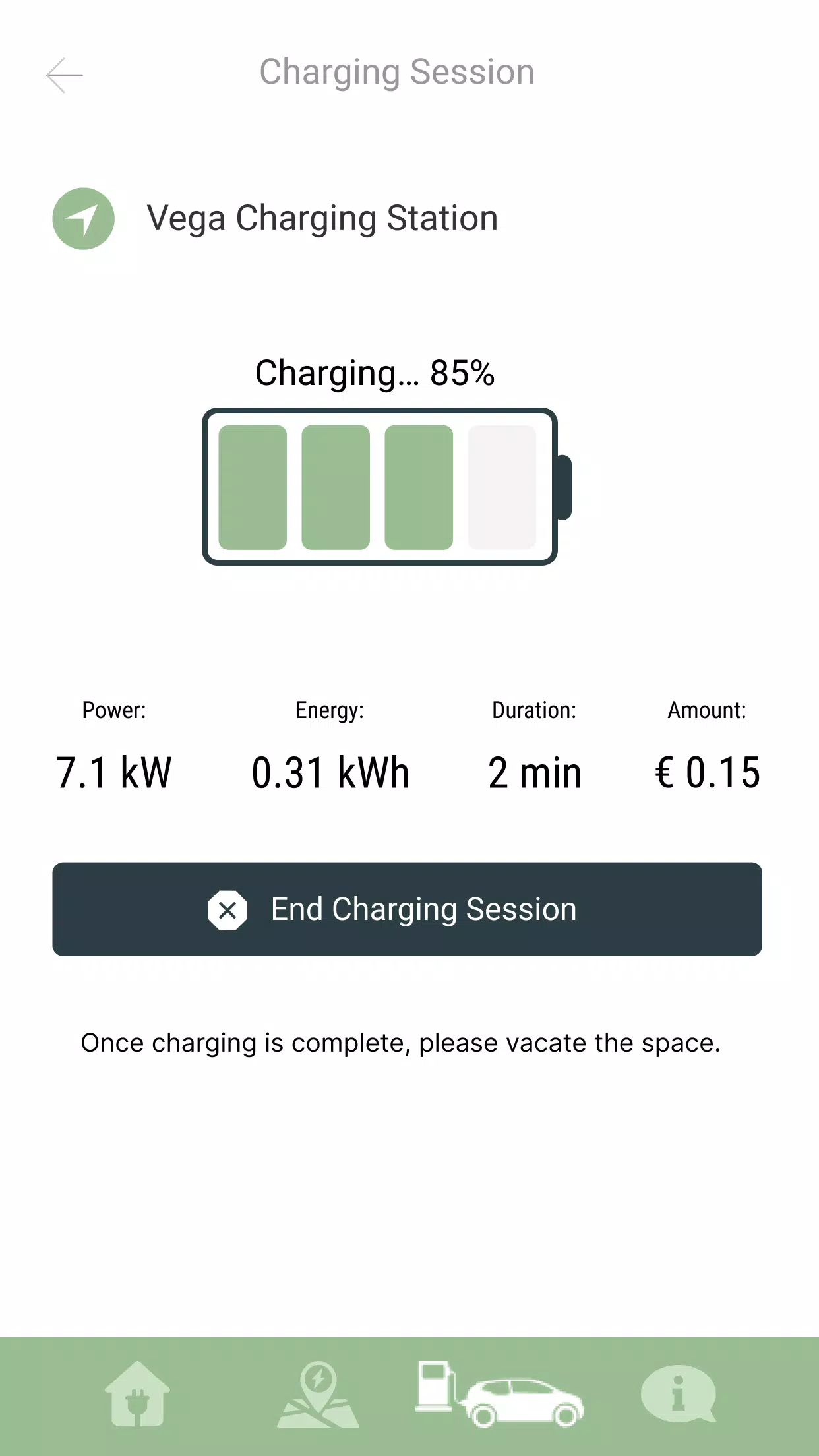 Capturas de tela do Vega Charging