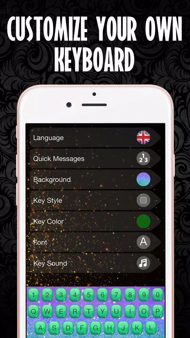 Glitter Keyboard Skins – Customize Keyboards with Glowing Backgrounds, New Emoji.s and Fonts Screenshots