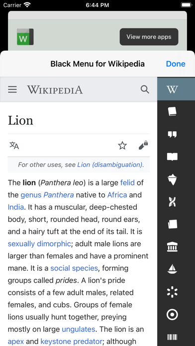 Black Menu for Wikipedia Screenshots