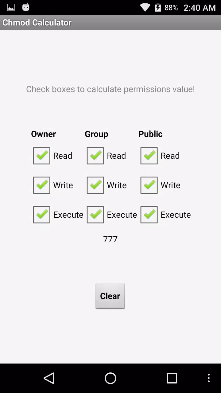 Capturas de tela do Chmod Calculator