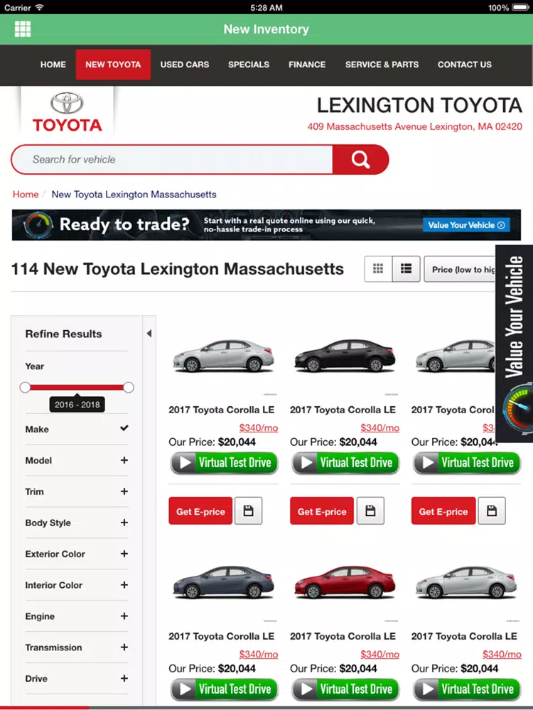 Lexington Toyota iPad Screenshots