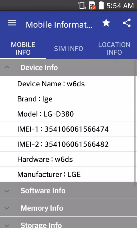Mobile, SIM and Location Info Screenshots