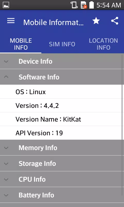 Mobile, SIM and Location Info Screenshots
