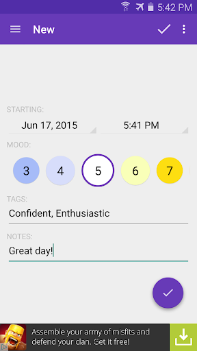 Mood Log Screenshots