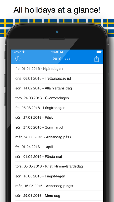 Svenska Helgdagar - Kalender 2016 i Sverige för Semester och Lov Planering Screenshots
