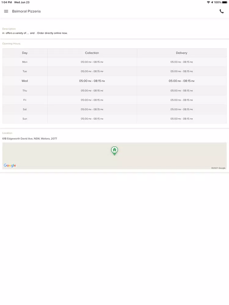 Balmoral Pizzeria iPad Screenshots
