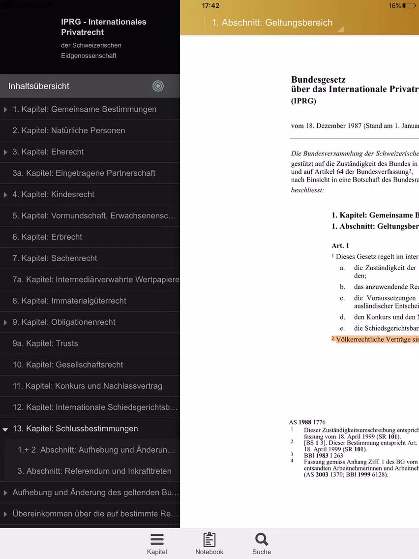 IPRG - Internationales Privatrecht der Schweiz iPad Screenshots