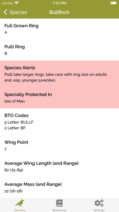 BTO Ringing & NRS Info Screenshots