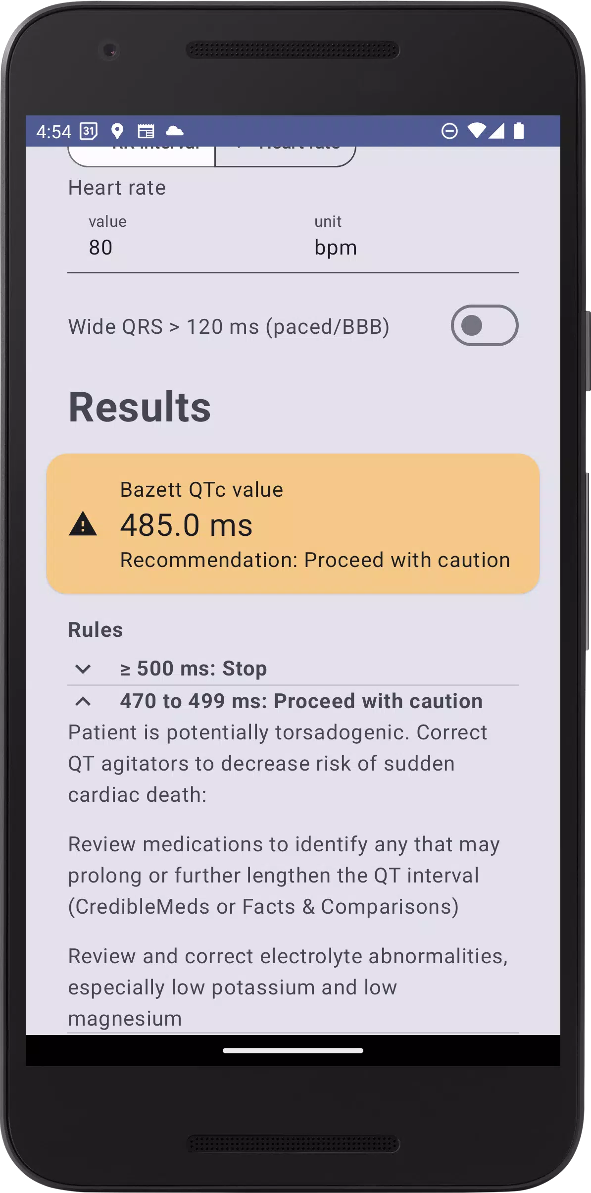 QTc Calculator Screenshots
