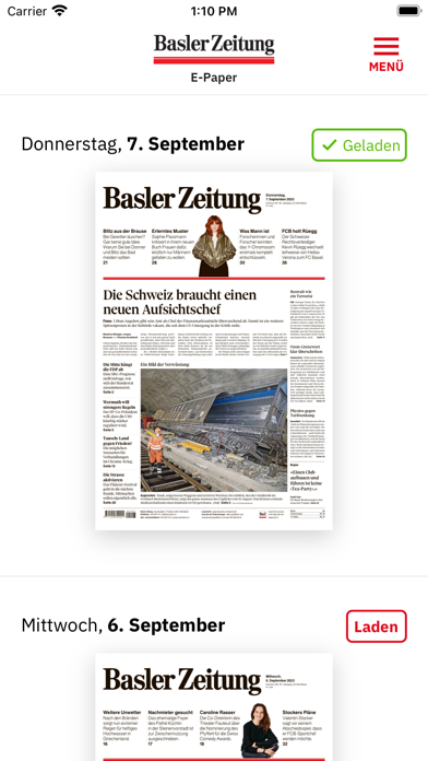 Capturas de pantalla de Basler Zeitung E-Paper
