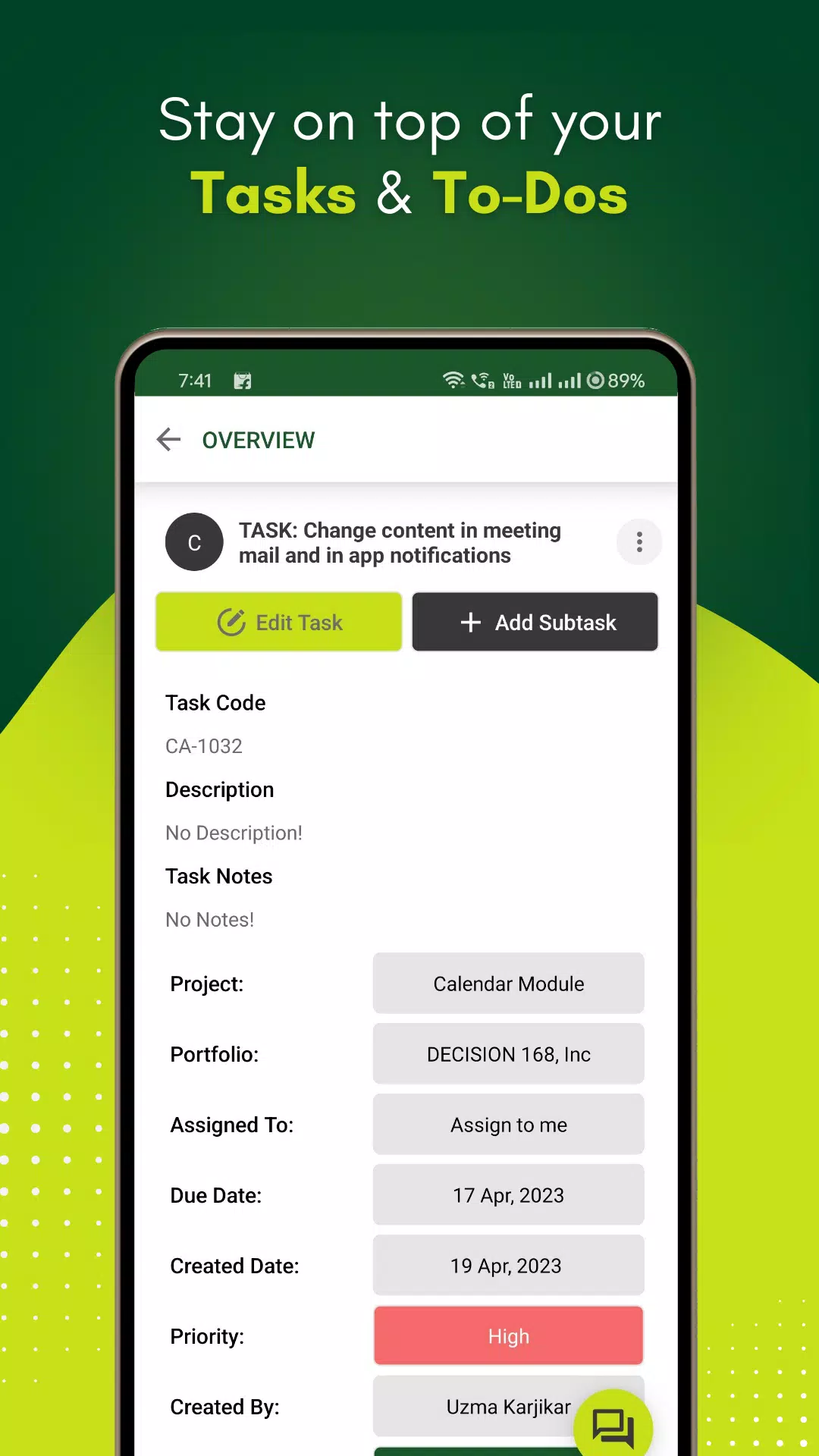DECISION 168 - Work Management Screenshots