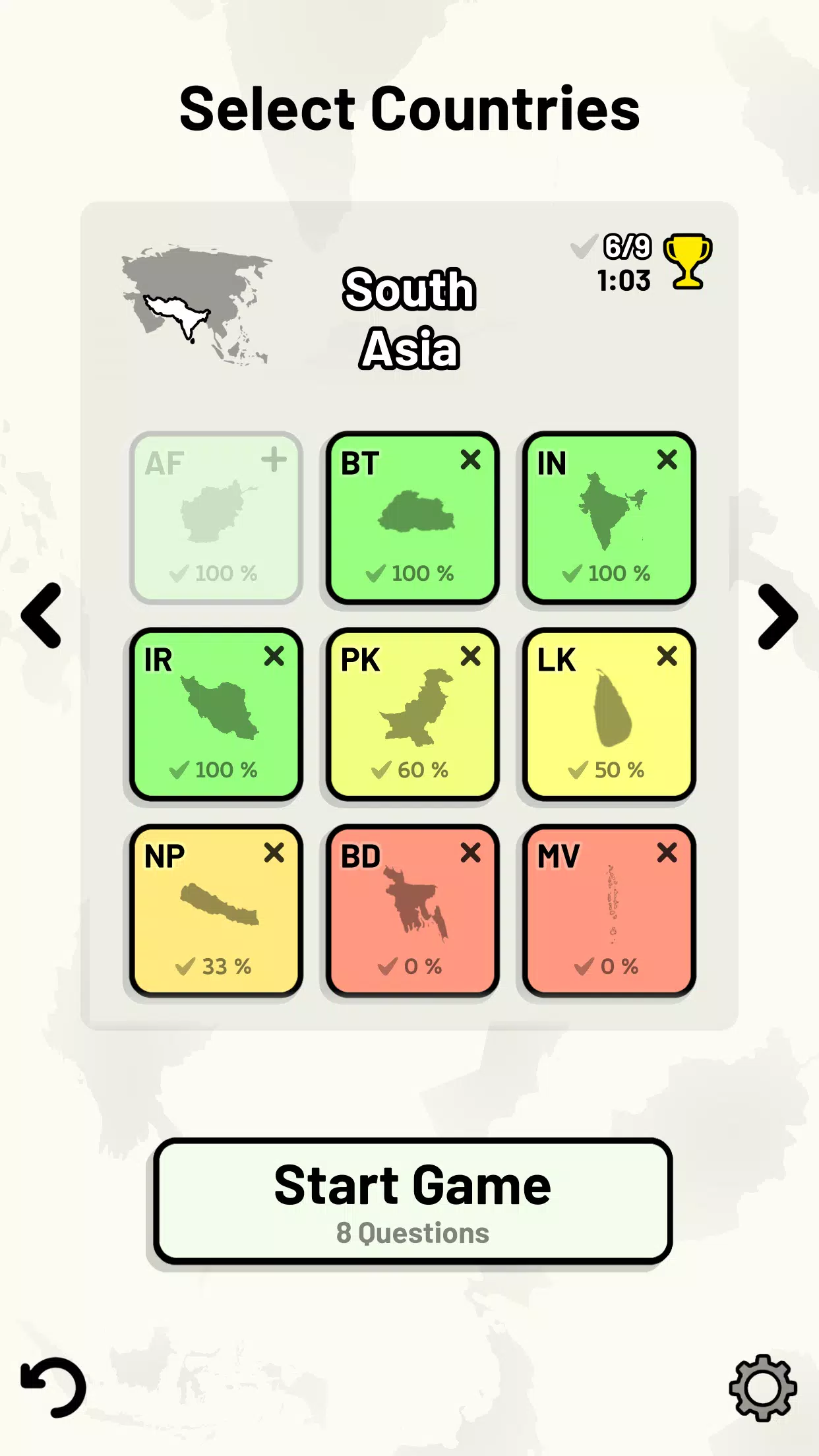 Countries of Asia Quiz Screenshots