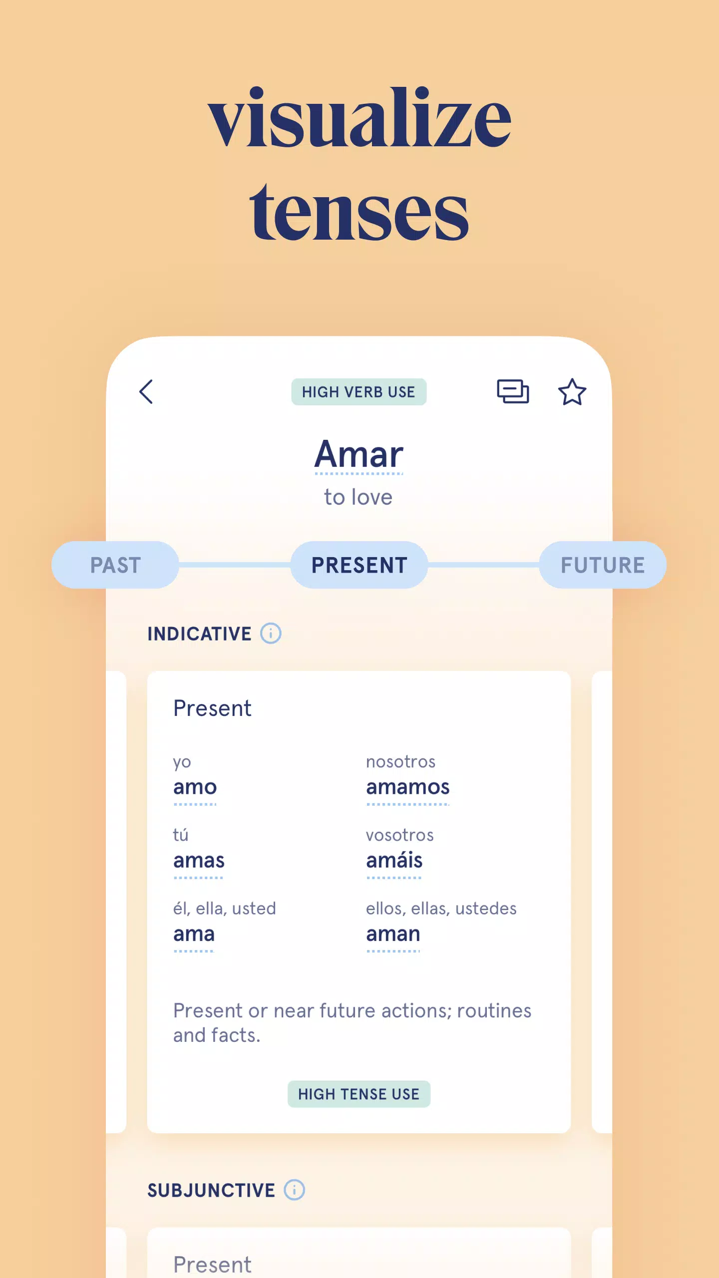 Visual Verbs: Spanish Verb App Screenshots