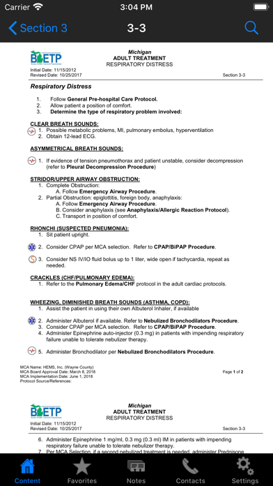 HEMS MCA Wayne Co. Protocols Screenshots