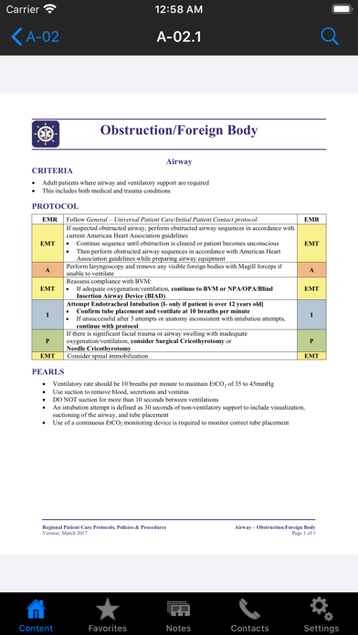 PEMS Patient Care Protocols Screenshots