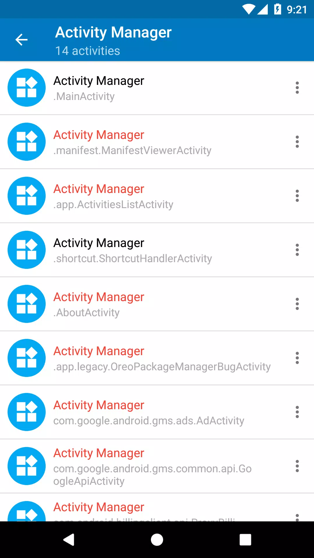 Tangkapan skrin Activity Manager