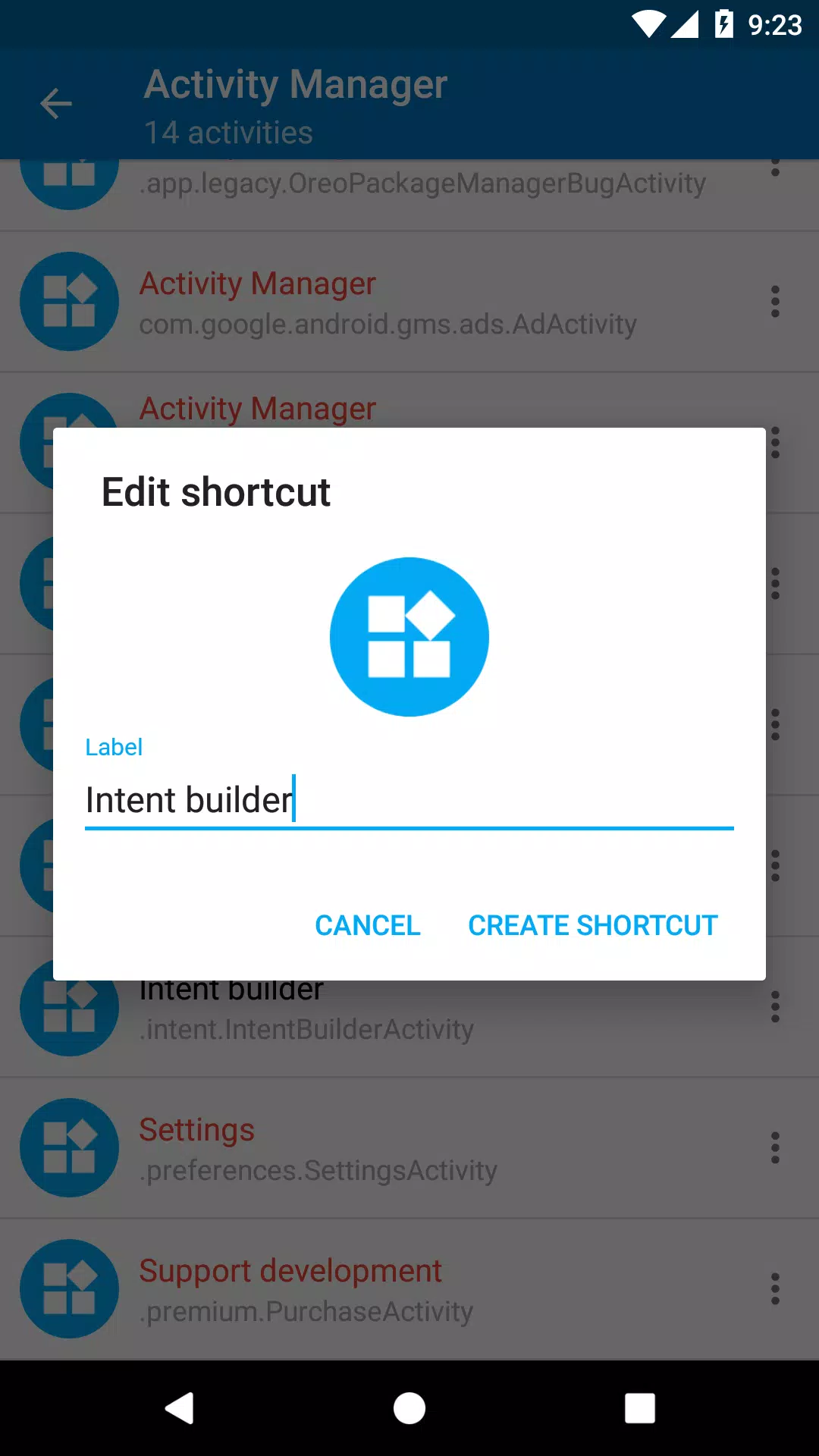Tangkapan skrin Activity Manager