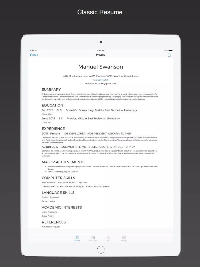 تصاویر Classic Resume: cv, resume, cover letter builder iPad