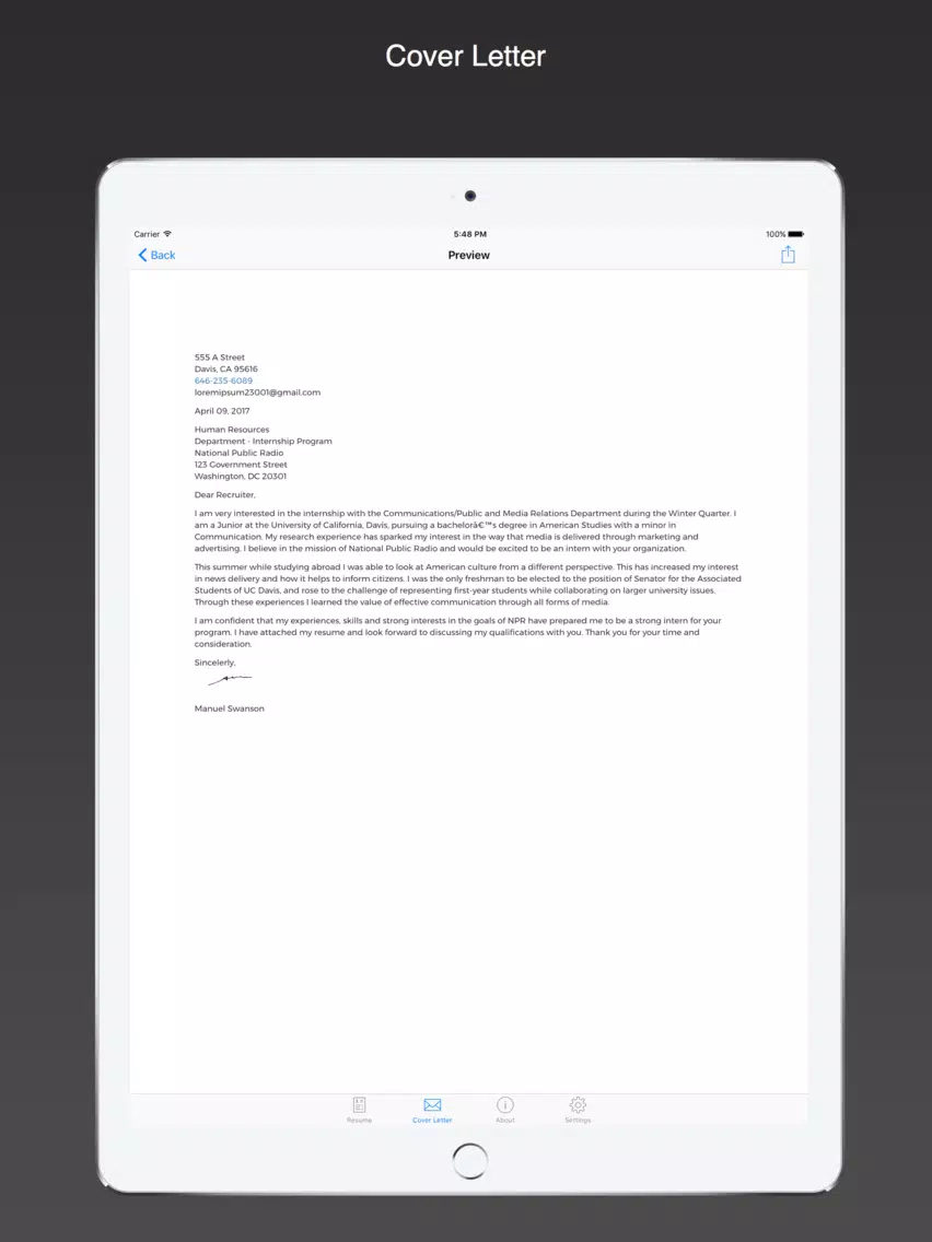 تصاویر Classic Resume: cv, resume, cover letter builder iPad