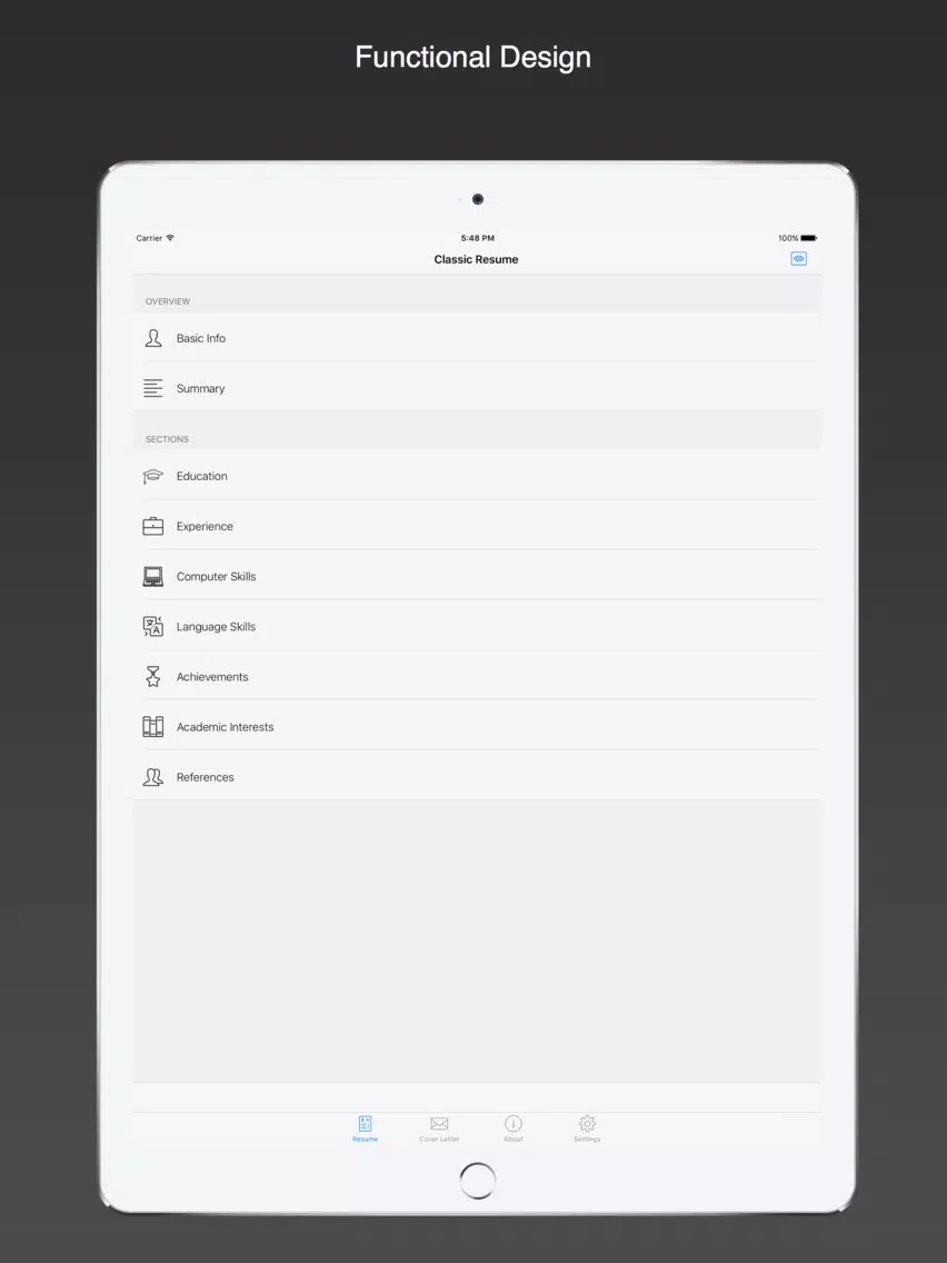 تصاویر Classic Resume: cv, resume, cover letter builder iPad