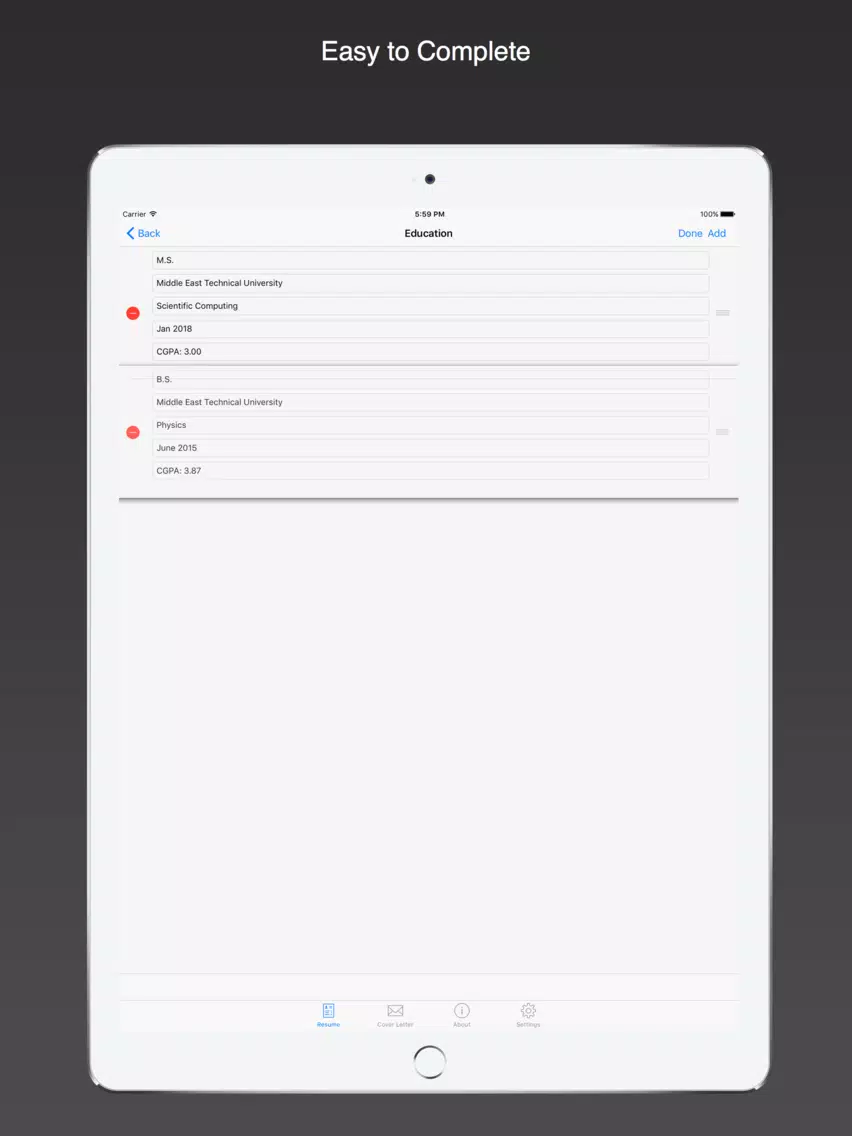 تصاویر Classic Resume: cv, resume, cover letter builder iPad