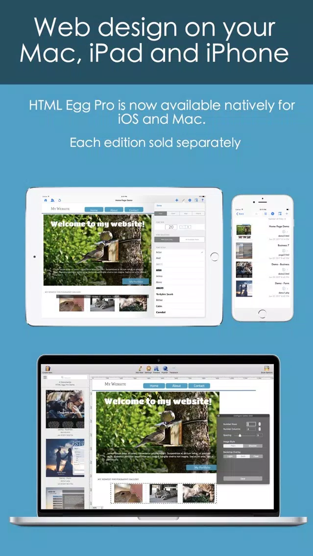 HTML Egg Pro Website Designer for iPhone Screenshots