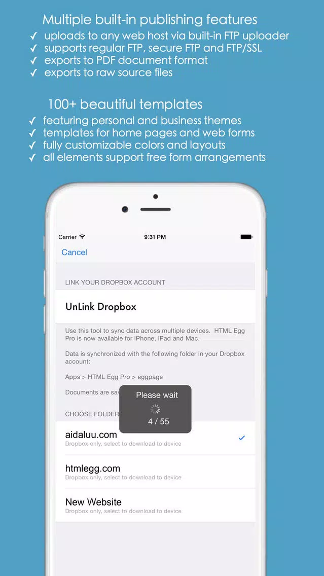 HTML Egg Pro Website Designer for iPhone Screenshots