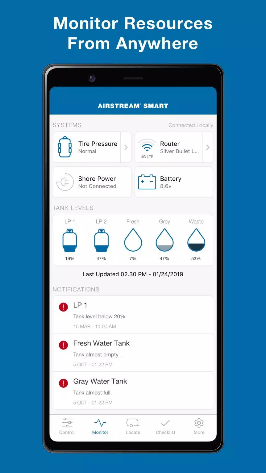 Zrzuty ekranu Airstream Smart RV Control