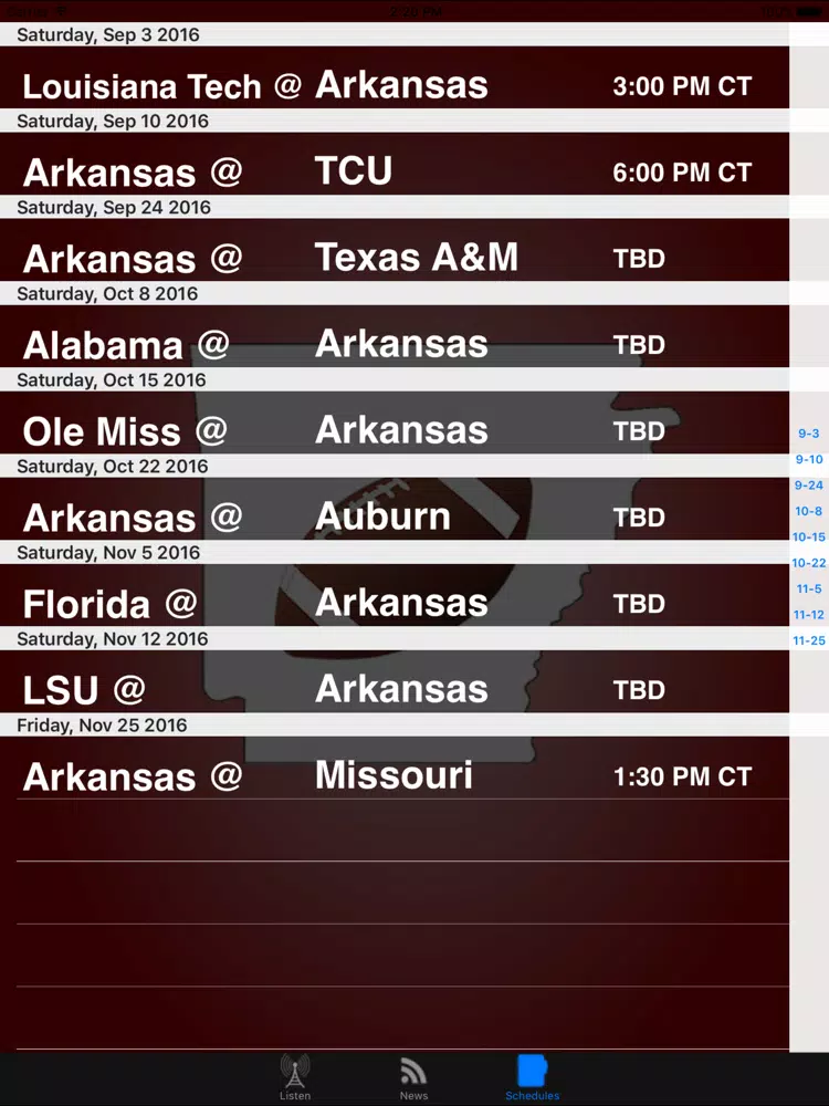 Arkansas Football - Radio, Schedule & News iPad Screenshots