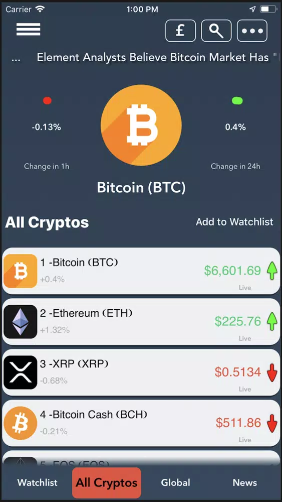 Crypto - Live-Trading Values Screenshots