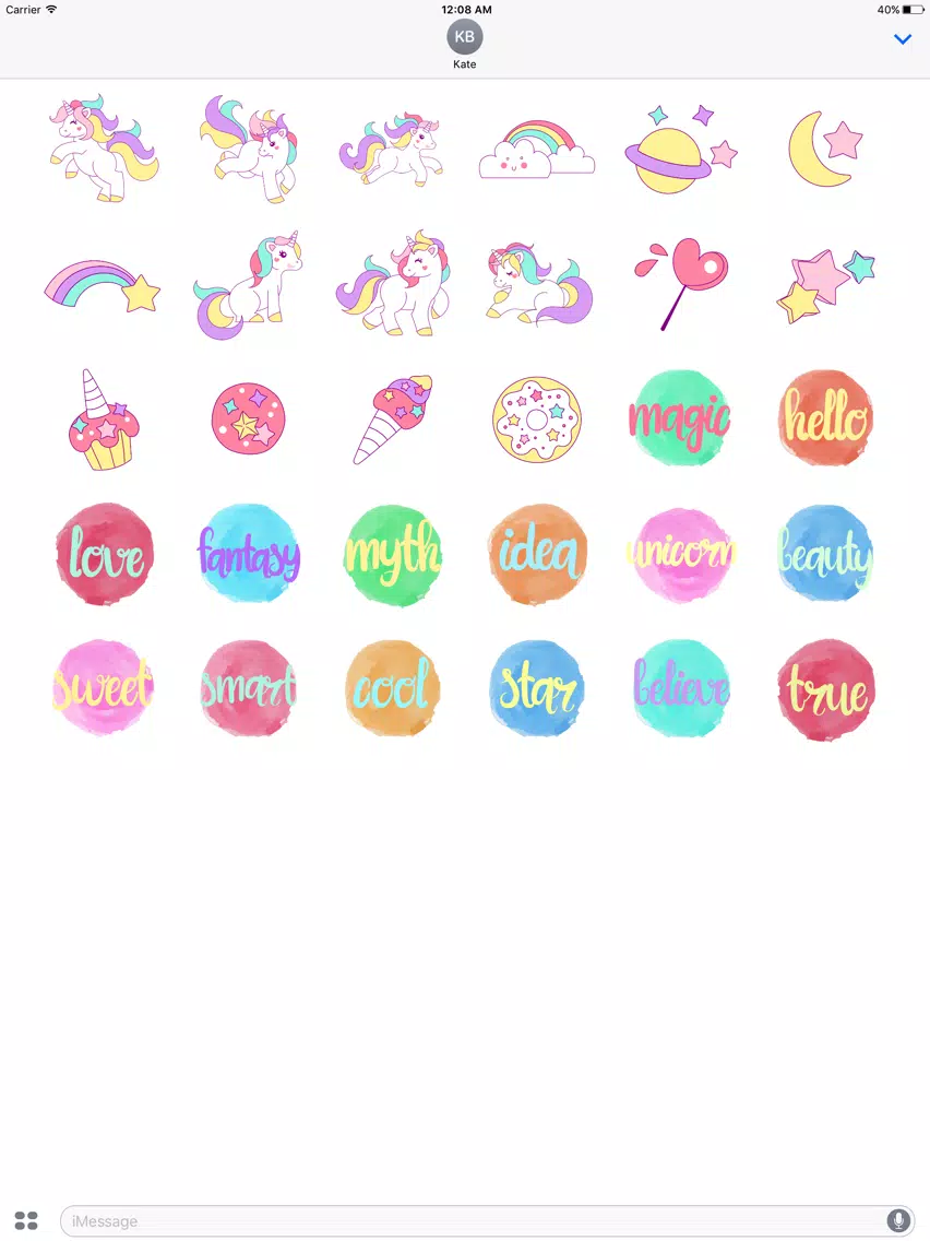 ภาพหน้าจอของ Pastel UNICORN Words Stickers iPad