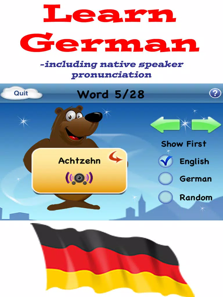 Learn German - Pronunciation, Dictionary, Flash-Cards & Fun Language Study Games To Improve & Test Your German Vocabulary iPad Screenshots