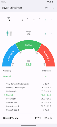BMI Calculator Screenshots