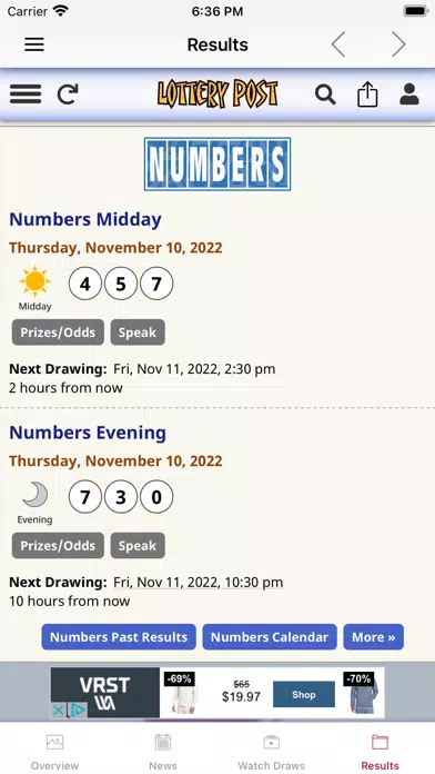 NY Lottery Results & Forecast Screenshots