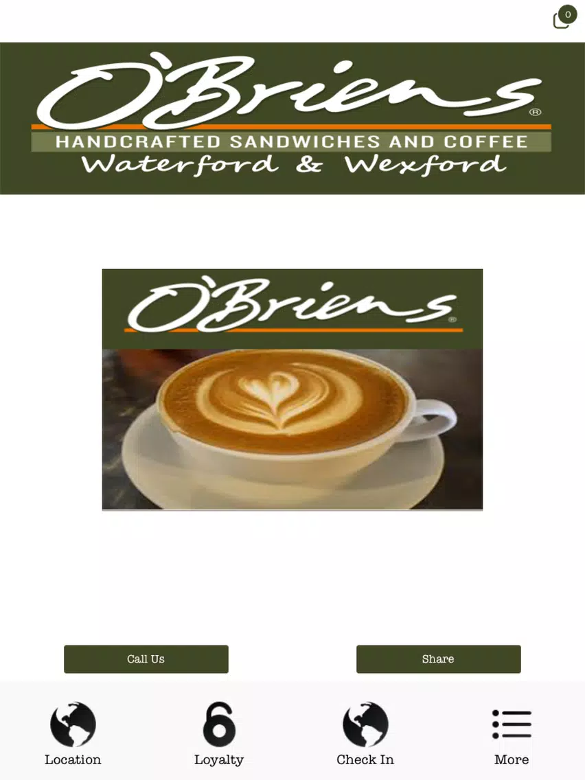 O'Briens Waterford & Wexford Coffee Shop Official App iPad Screenshots