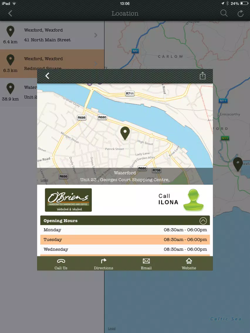 O'Briens Waterford & Wexford Coffee Shop Official App iPad Screenshots