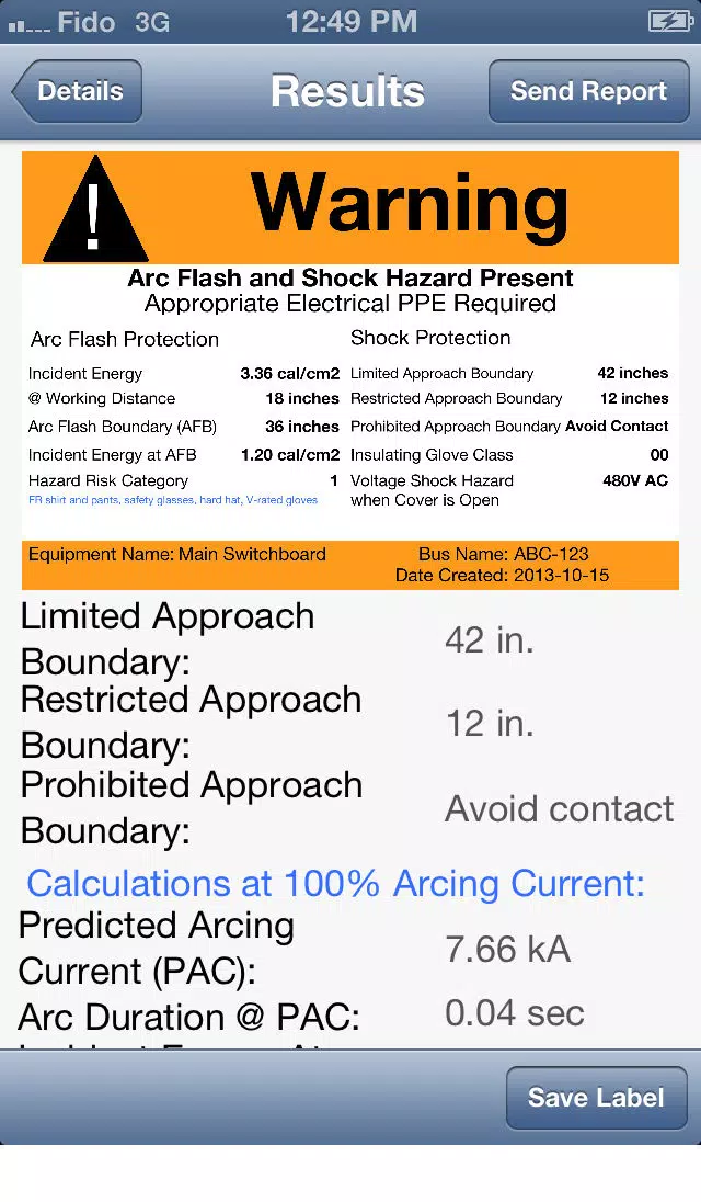 Arc Flash Analytic Screenshots
