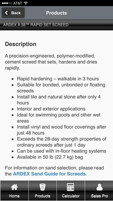 ARDEX Americas Product Calc Screenshots
