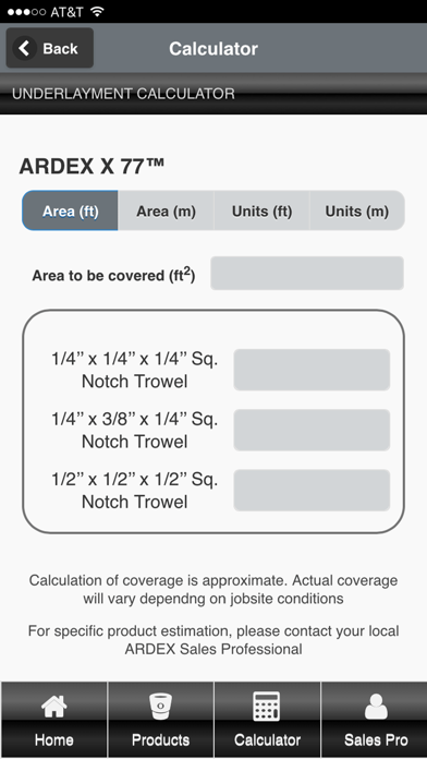 ARDEX Americas Product Calc Screenshots