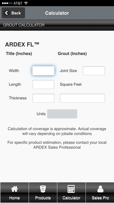ARDEX Americas Product Calc Screenshots