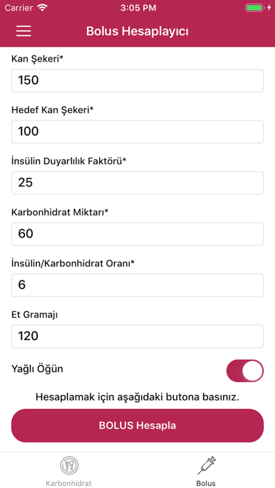 Karbonhidrat-Bolus Hesaplayıcı Screenshots