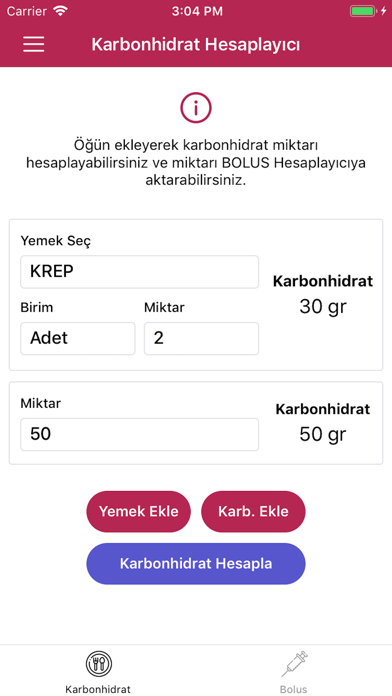 Karbonhidrat-Bolus Hesaplayıcı Screenshots