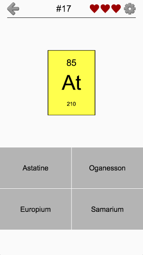 Elements & Periodic Table Quiz Screenshots
