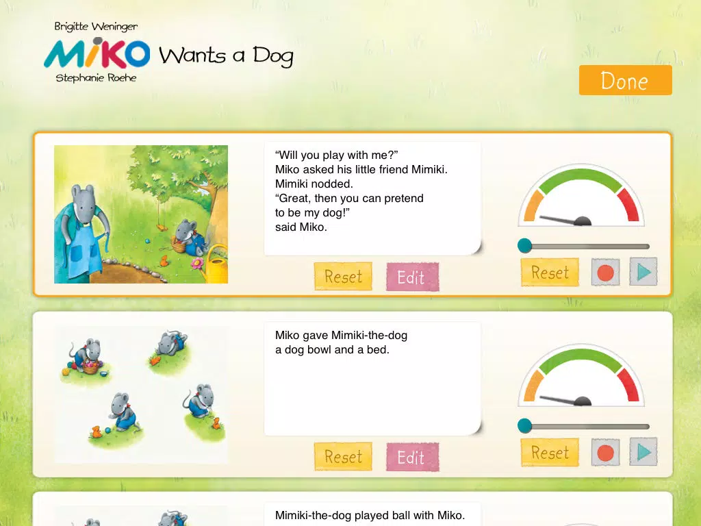 Miko Wants a Dog: An interactive kids bedtime story book about a mouse wanting a pet to play with and how he gets one by helping his neighbor, by Brigitte Weninger illustrated by Stephanie Roehe (iPad “Lite” version; by Auryn Apps) iPad Screenshots
